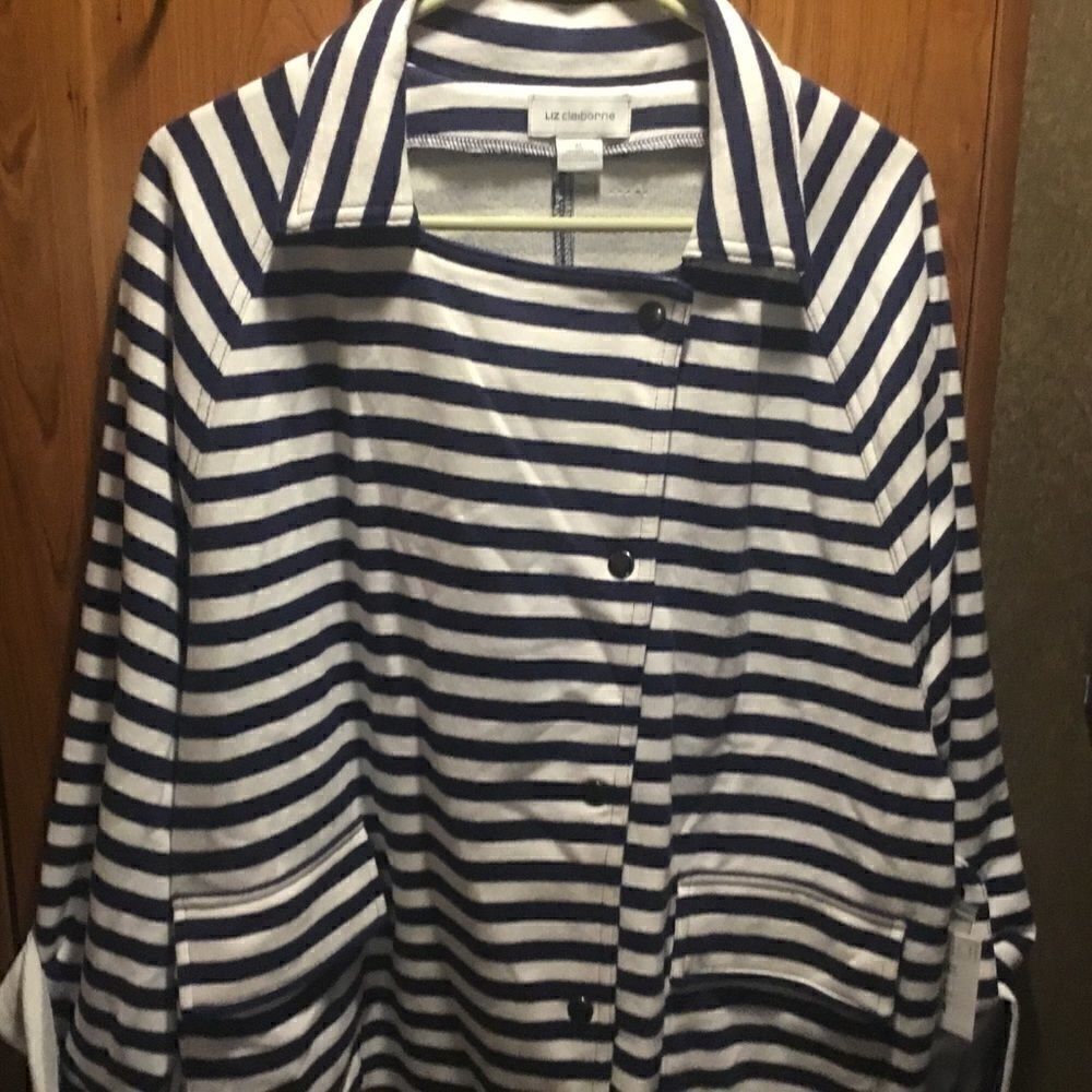 NWT. Liz Claiborne Knit Jacket Navy & White Sz. XL